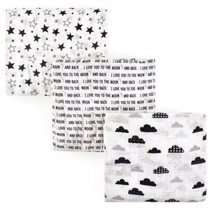 Hudson Baby Moon & Back Muslin Swaddle Blankets, set of 3